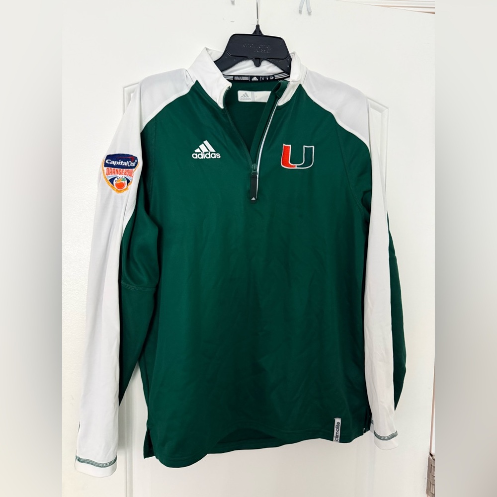 Miami Hurricanes 1/4 Zip Pullover Men's Small Green Orange Bowl UM adidas